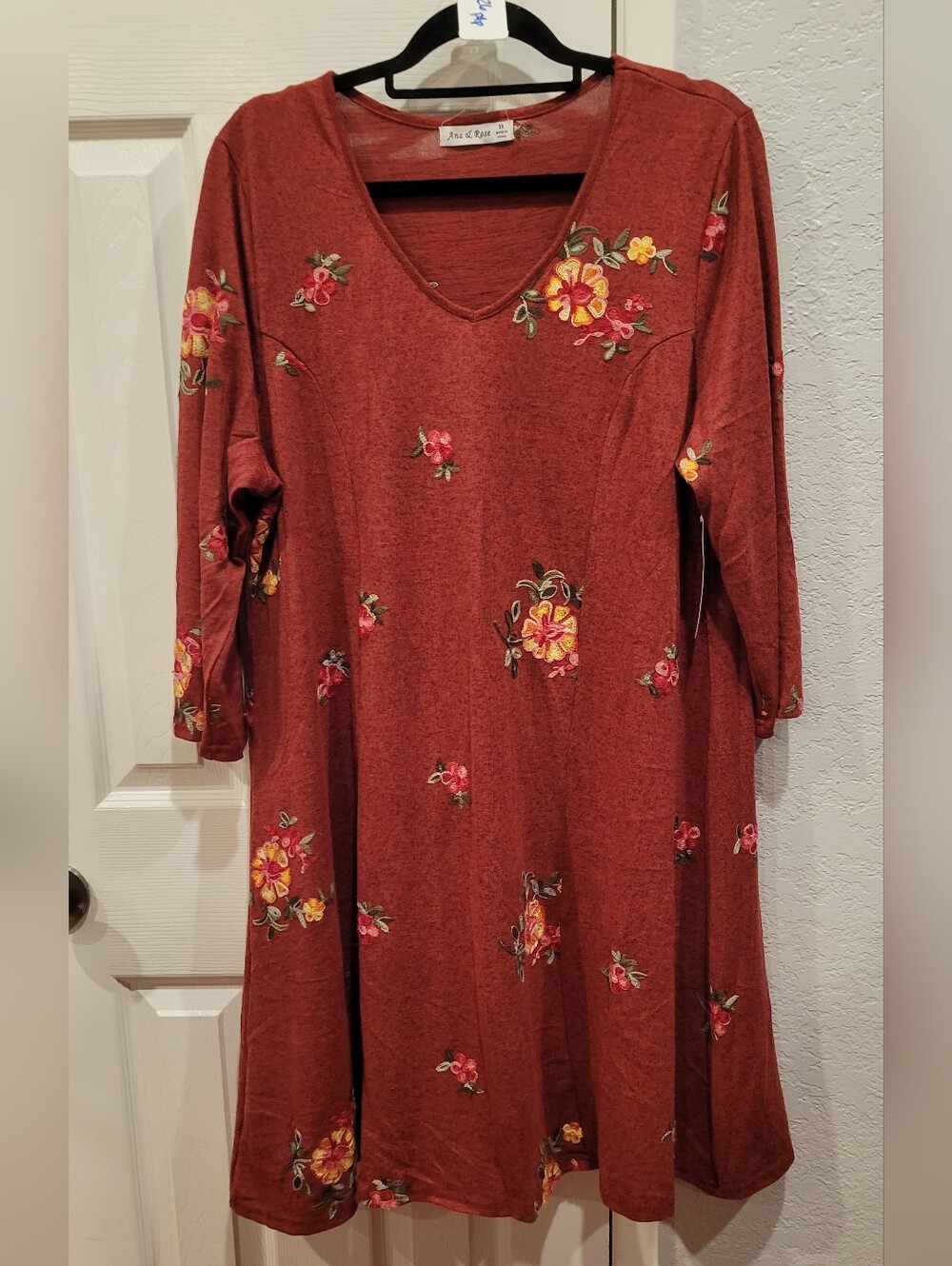 Women's Rust Floral V-Neck Long Sleeve Dress by Free & Easy